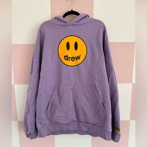 drew house lavender hoodie with yellow logo
